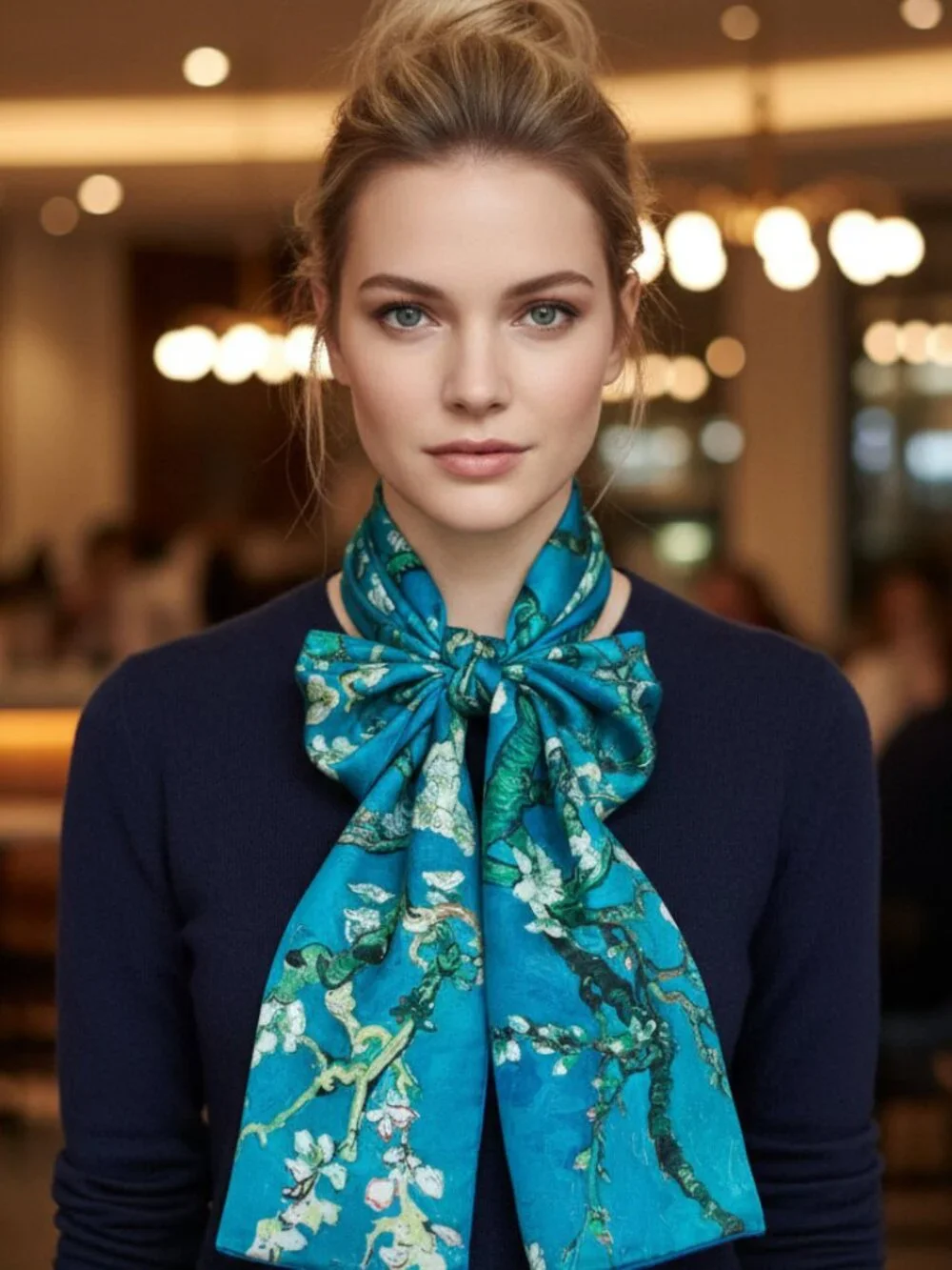 Grace Scarves 100% Silk Scarf, Oblong, Almond Blossom, Luxe Heavier Weight Silk